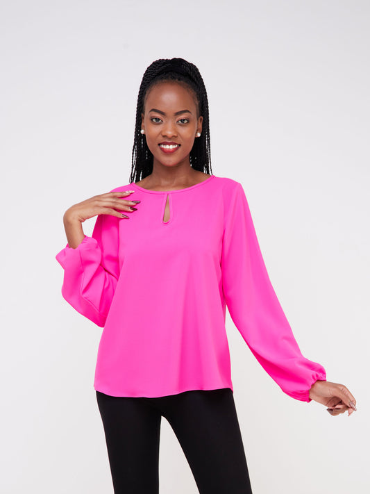 Vivo Sierra Bishop Sleeve Top - Neon Pink