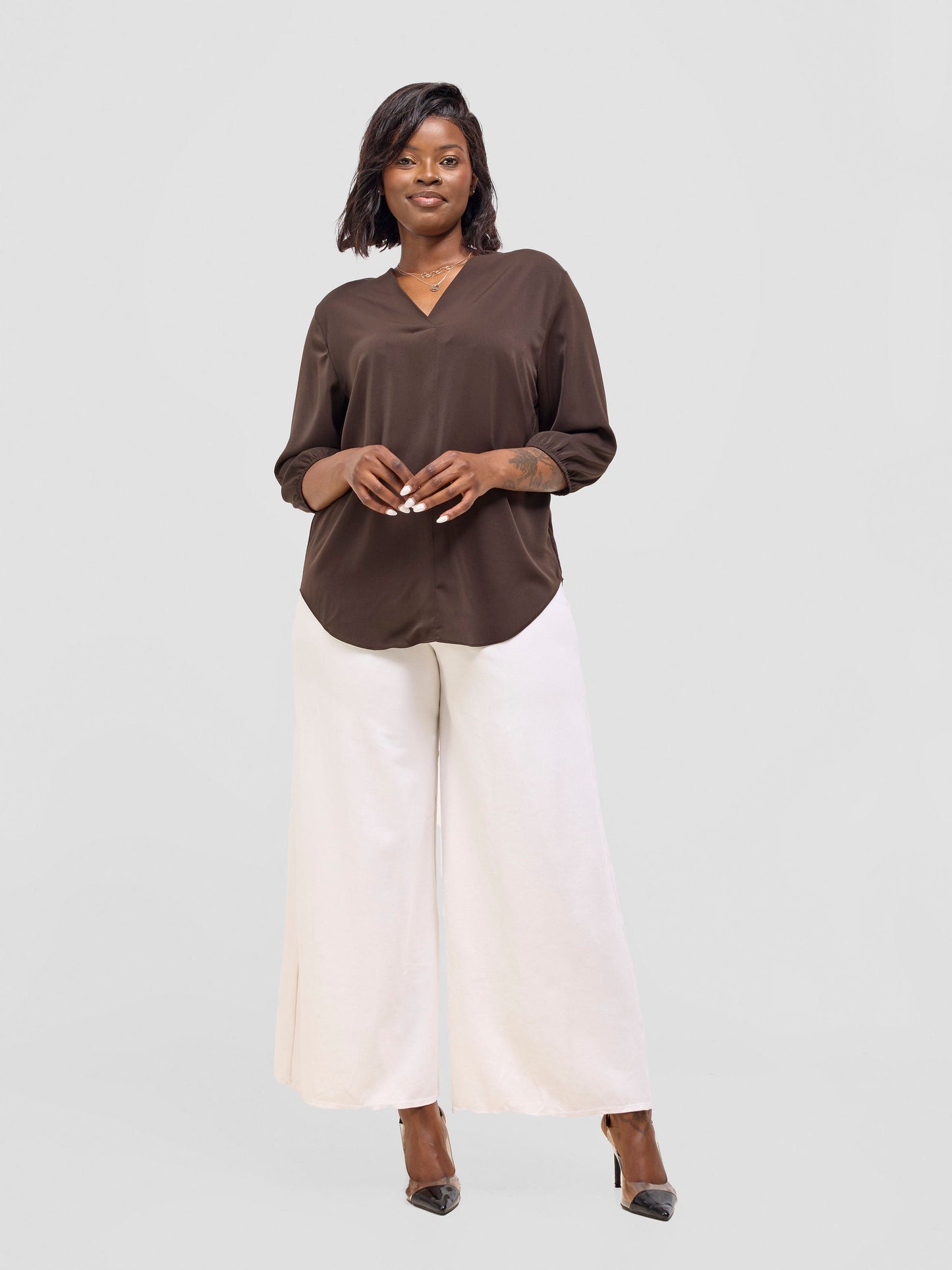 Vivo Dua 3/4 Sleeved V Neck Shirt - Mulberry