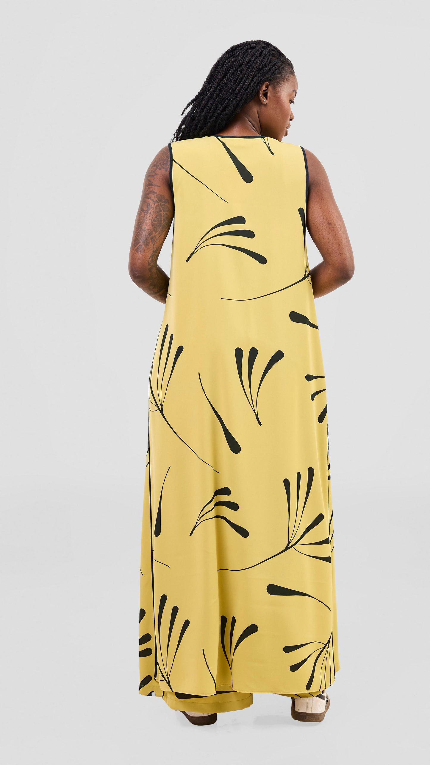 Vivo Nuru Sleeveless Maxi Kimono - Lime / Black Uru Print