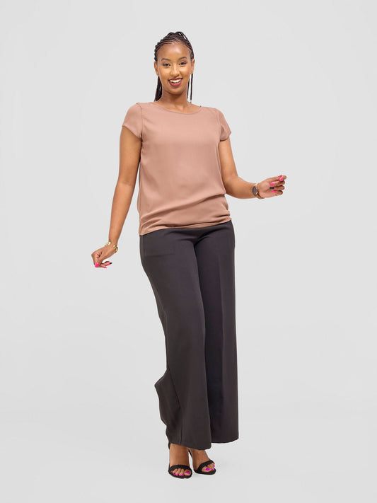 Vivo Basic Chiffon Cap Sleeve Top (Double Layered) - Dark Tan