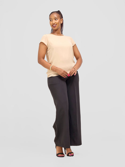 Vivo Basic Chiffon Cap Sleeve Top (Double Layered) - Cream