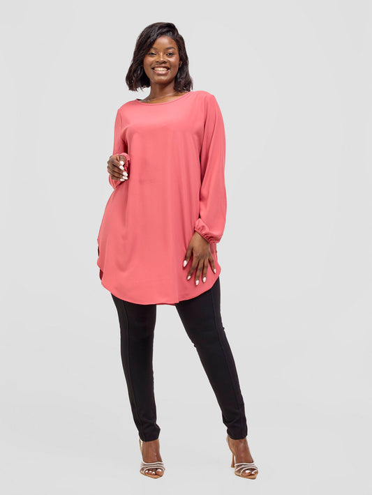 Vivo Basic Tsavo Scalloped Chiffon Top - Coral