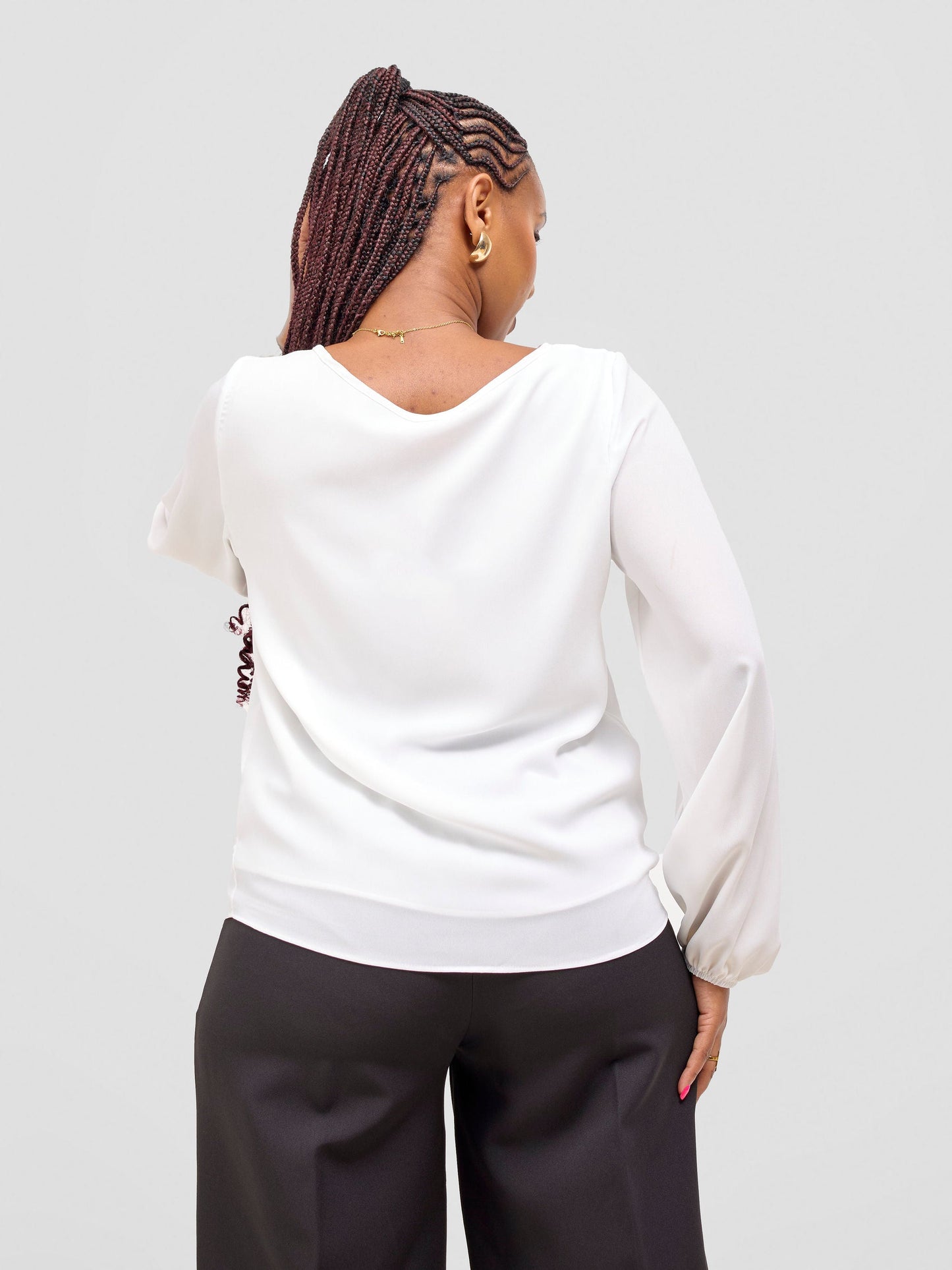 Vivo Basic Chiffon Bishop Sleeve Top (Double Layered) - White