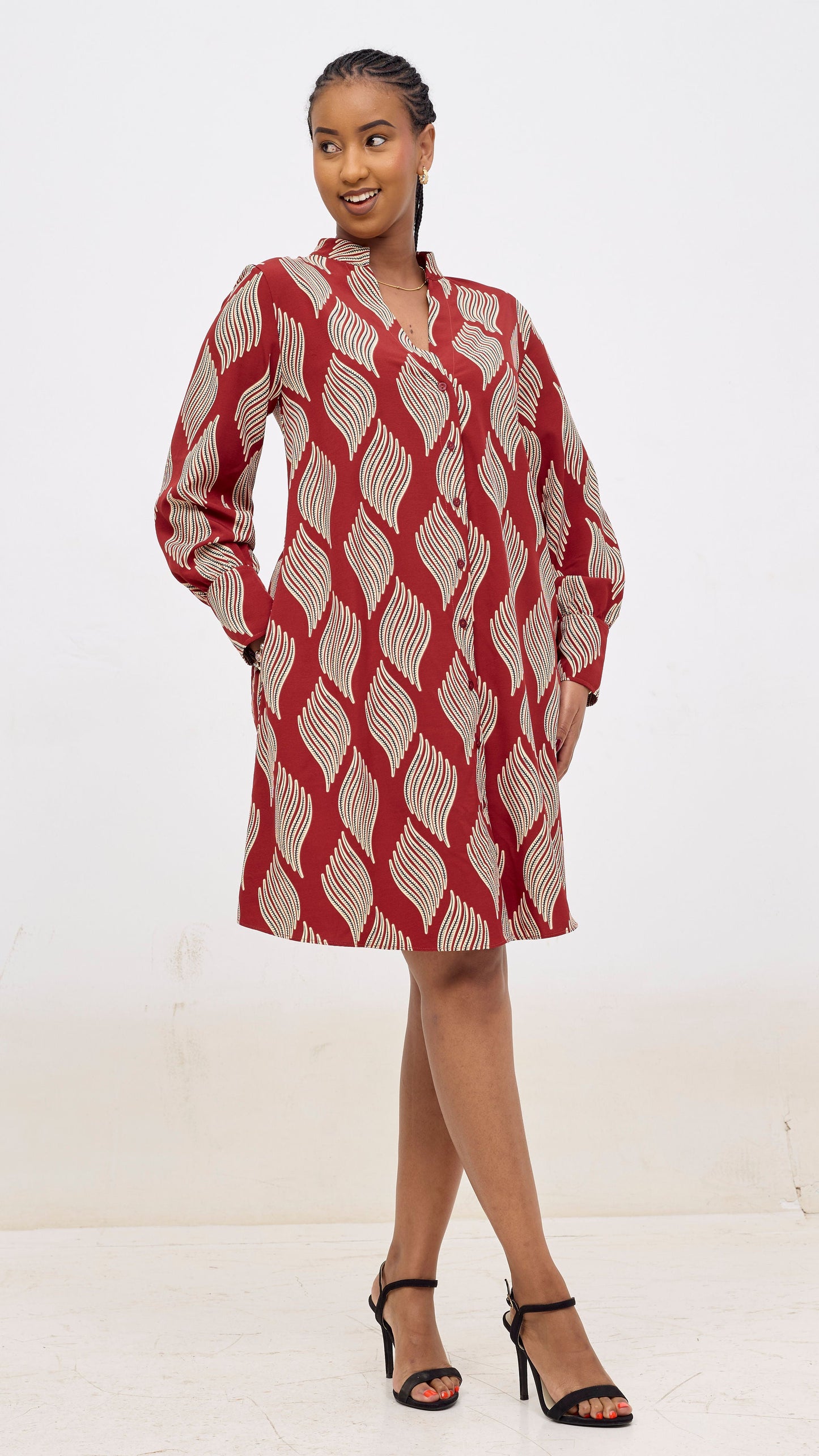 Vivo Kani Tent Shirt Dress - Burgundy / Black Print