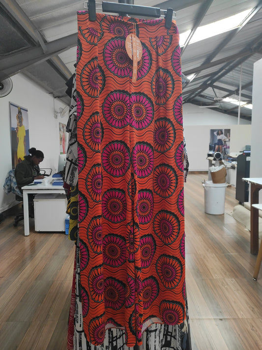 Vivo Lani High Waist Wide Leg Pants - Orange / Pink Floral Print