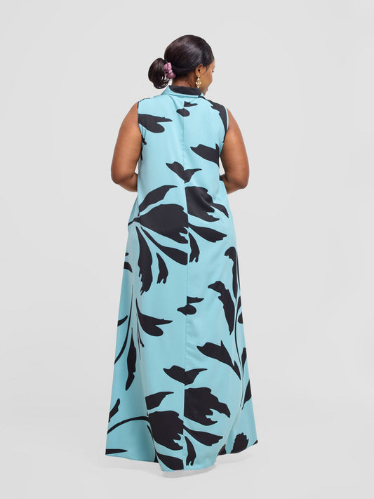 Vivo Asha Sleeveless Maxi Dress - Mint / Black Robe Print