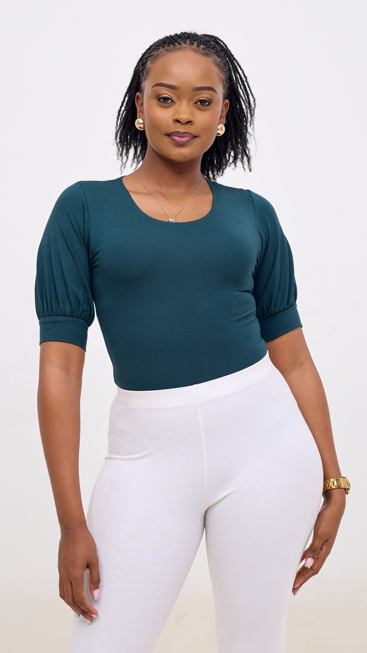 Vivo Tana Puff Sleeve Bodysuit In Jersey - Dark Green