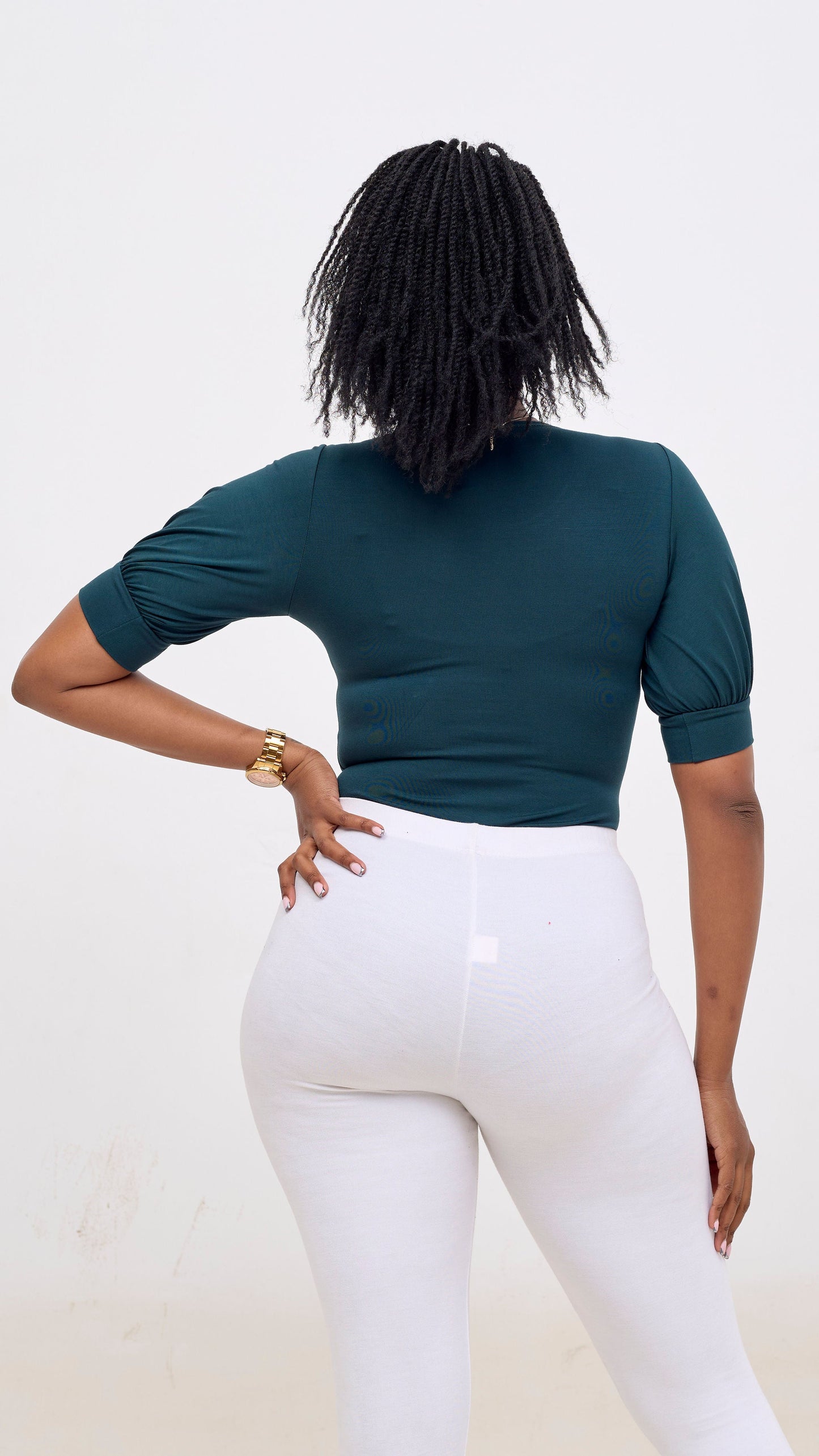 Vivo Tana Puff Sleeve Bodysuit In Jersey - Dark Green