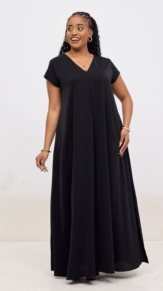 Vivo Kani Cap Sleeve Maxi Dress - Black