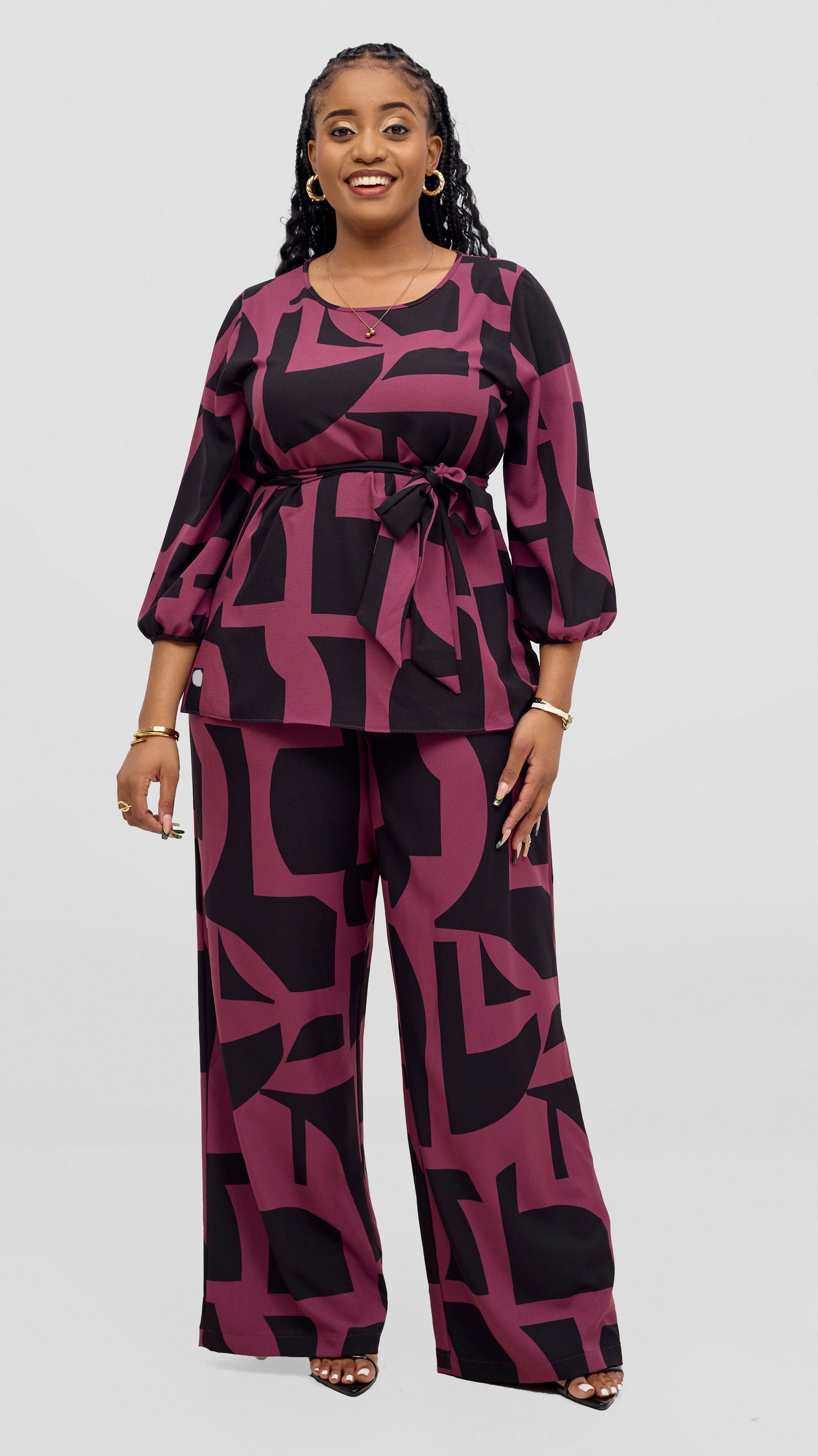 Vivo Kani Wide Leg Pants - Dusty Pink / Black Dashen Print