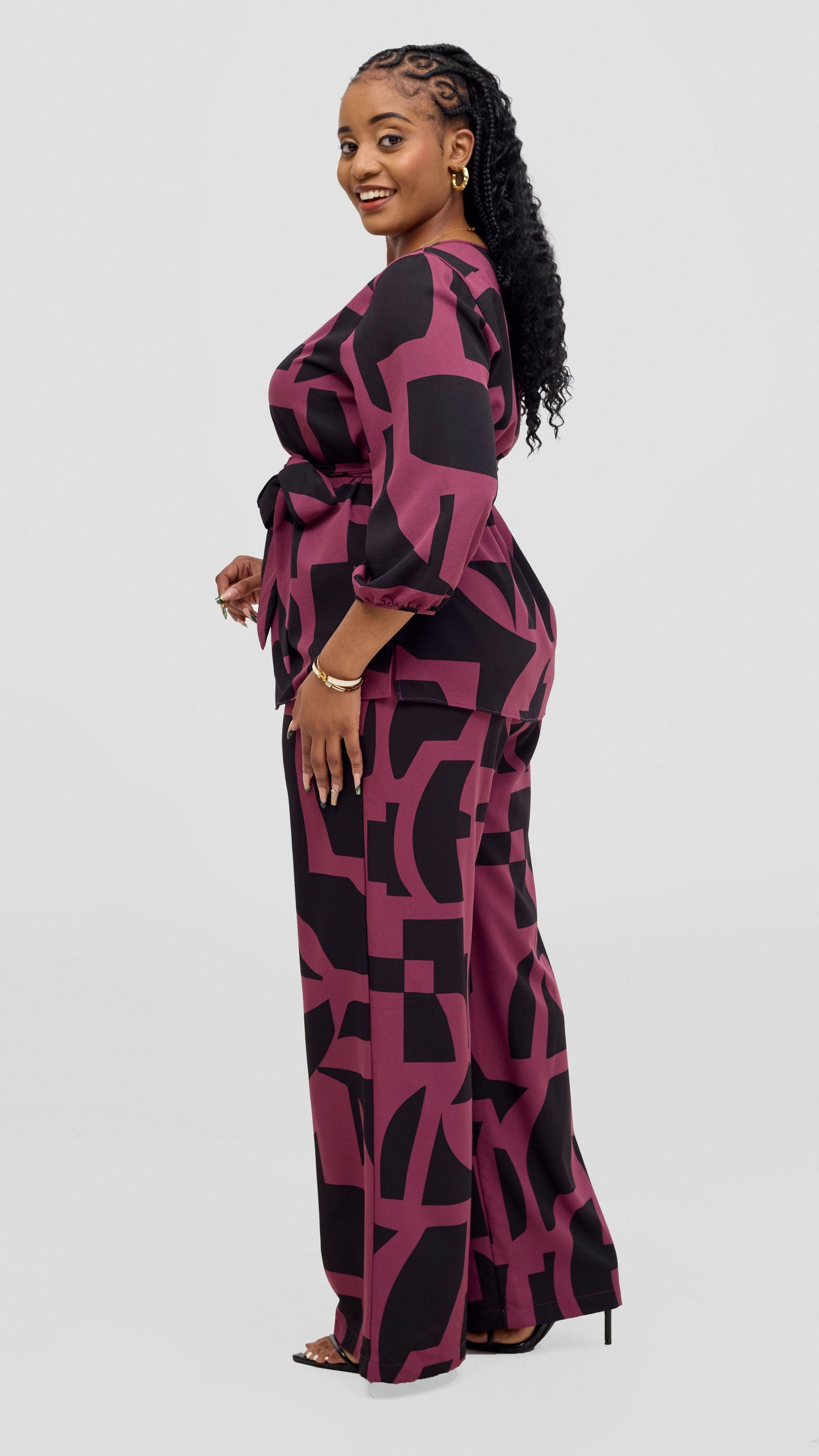 Vivo Kani Bishop Sleeve Top - Dusty Pink / Black Dashen Print