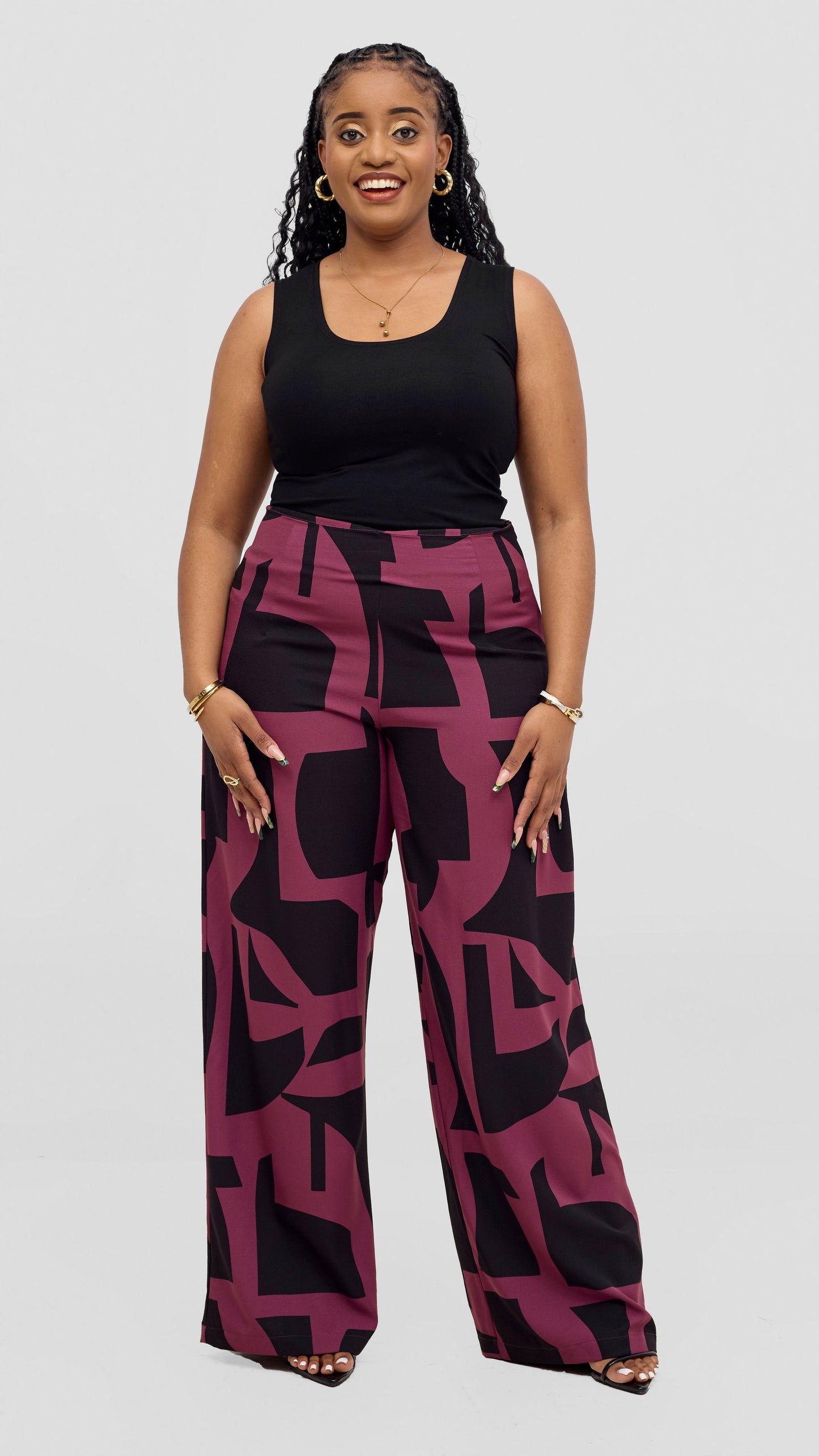 Vivo Kani Wide Leg Pants - Dusty Pink / Black Dashen Print