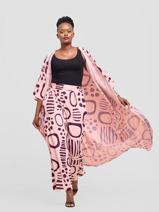 Vivo Ayla Maxi Kimono - Pink / Burgundy Hawa Print