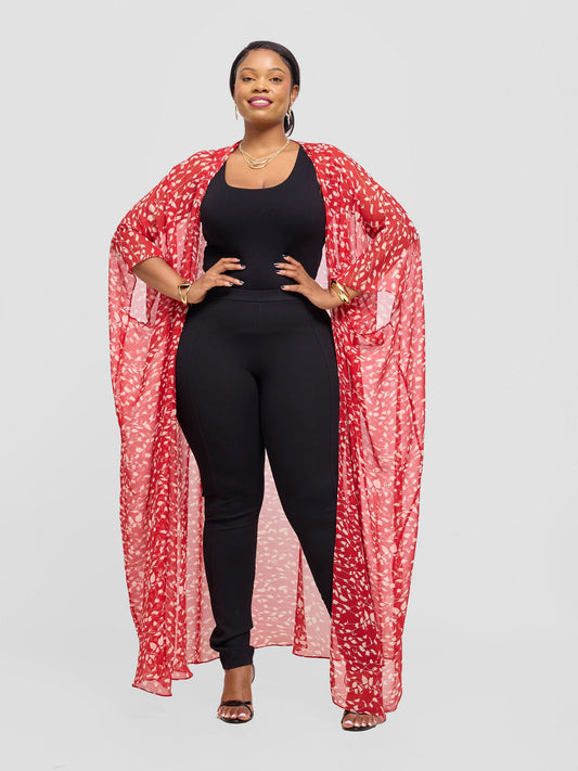 Vivo Muna Chiffon Kimono - Red Tia print