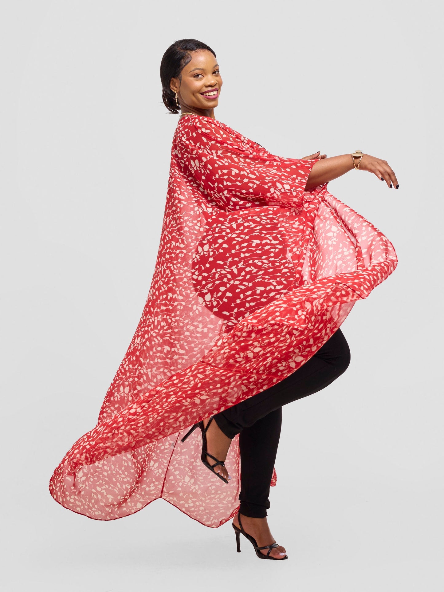 Vivo Muna Chiffon Kimono - Red Tia print