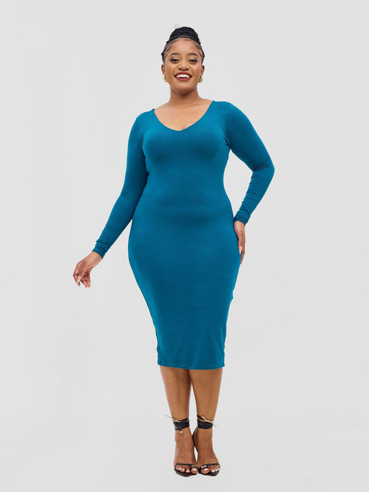 Vivo Basic Long Sleeved Double Layered Bodycon - Teal