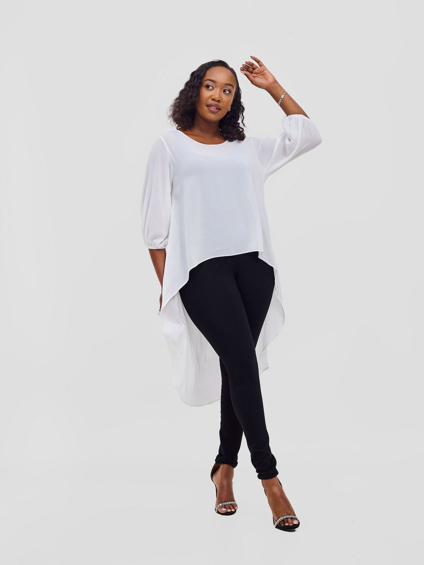 Vivo Basic Nalia High-low Chiffon Top - White Textured