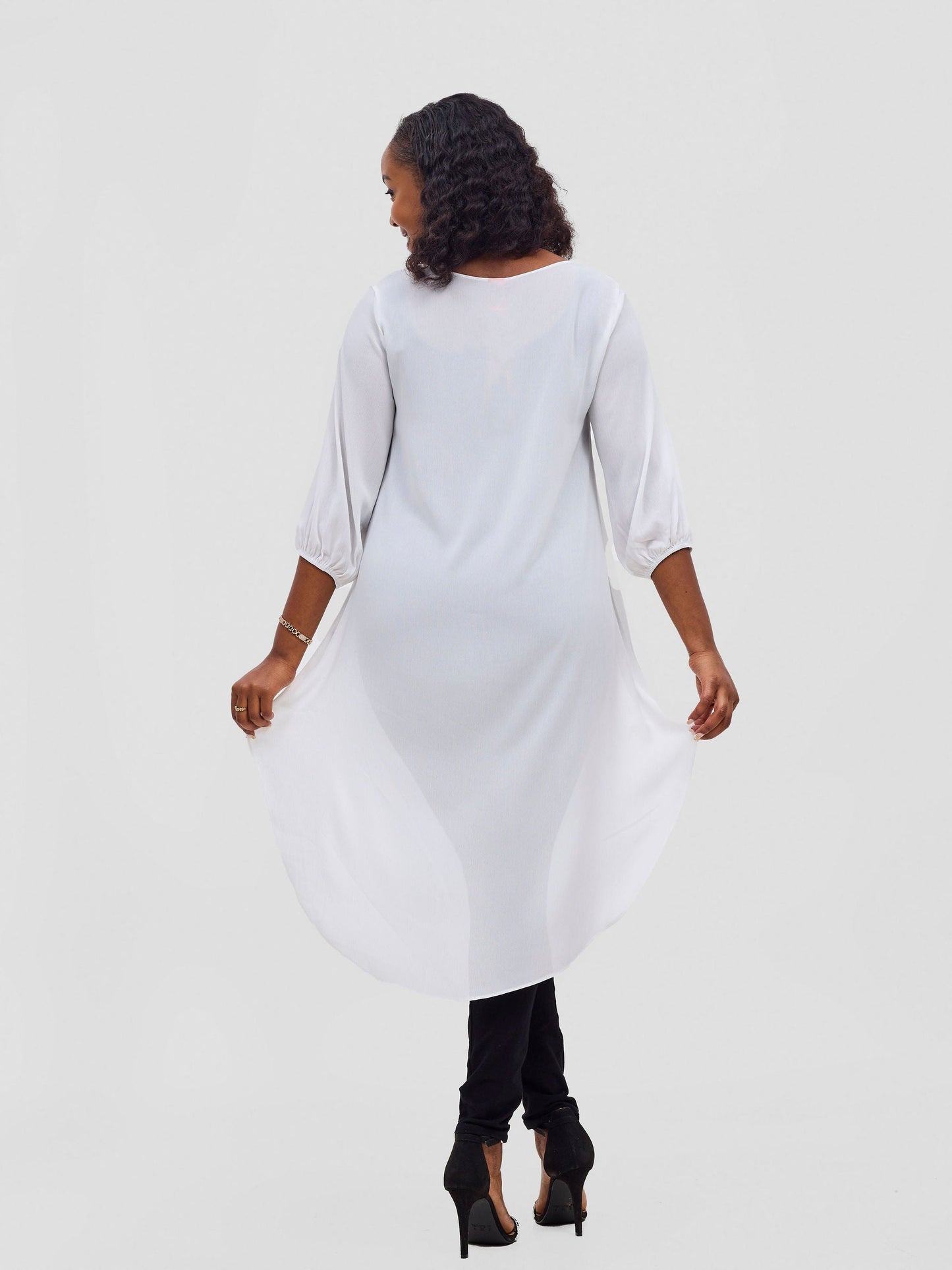 Vivo Basic Nalia High-low Chiffon Top - White Textured