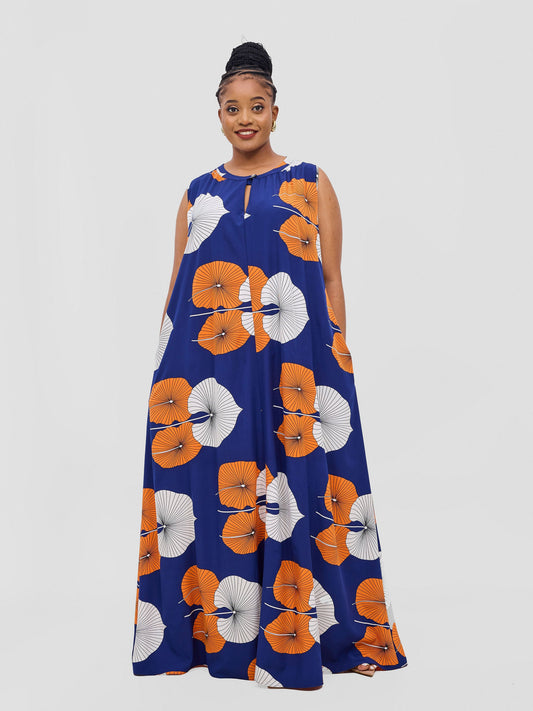 Vivo Ava Tent Maxi Dress - Orange / Off White Print