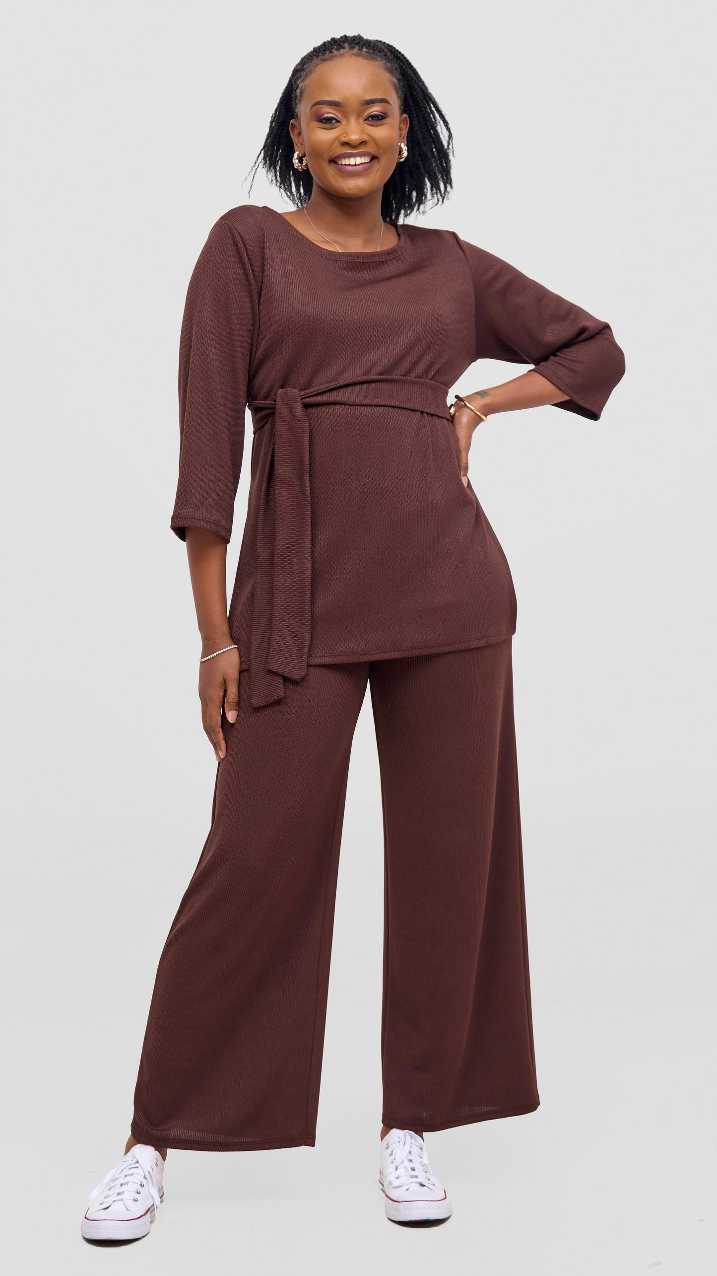 Vivo Rema Straight Leg Pants - Chocolate