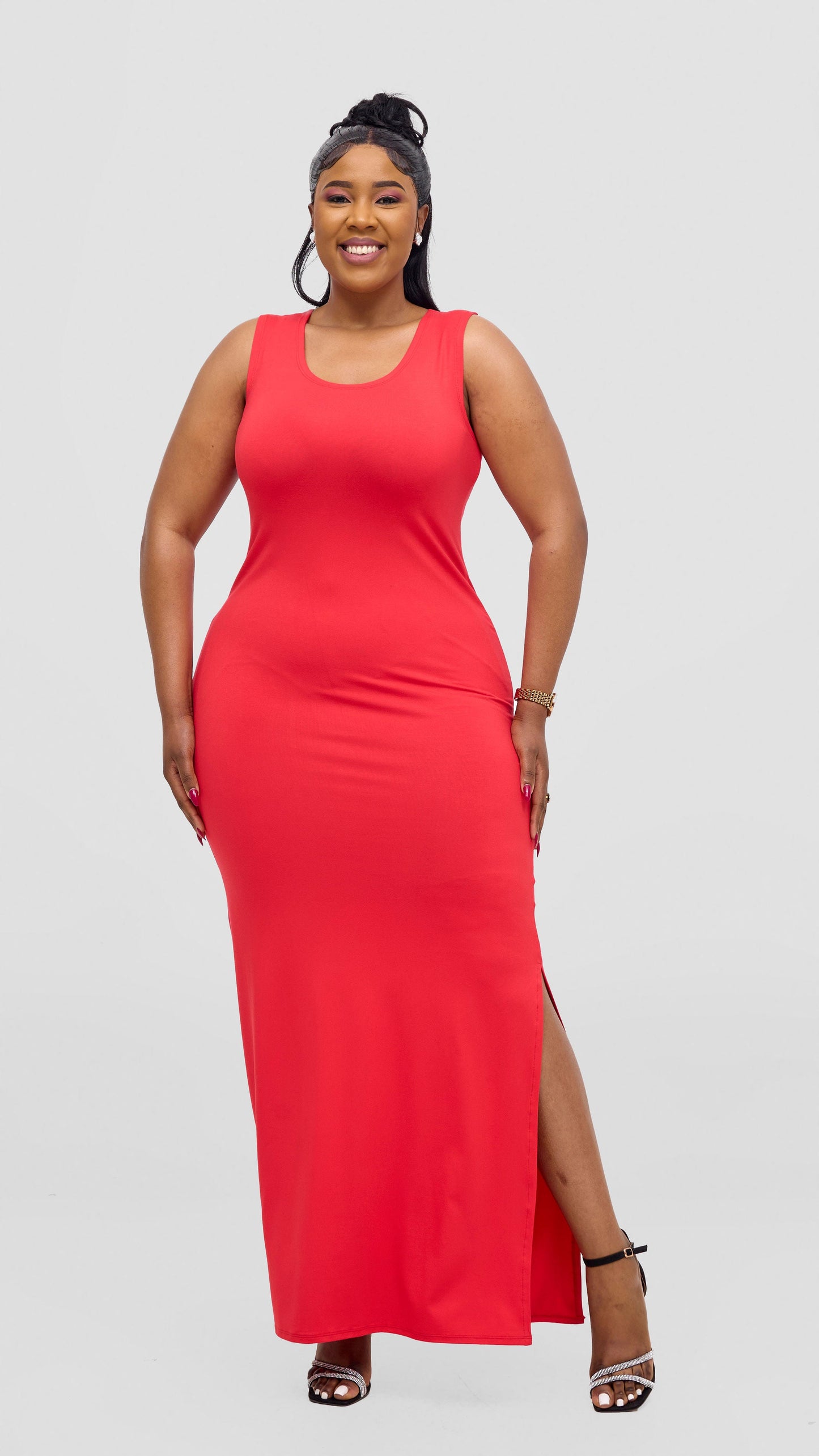 Vivo Ari Sleeveless Straight Maxi Slit Dress - Red