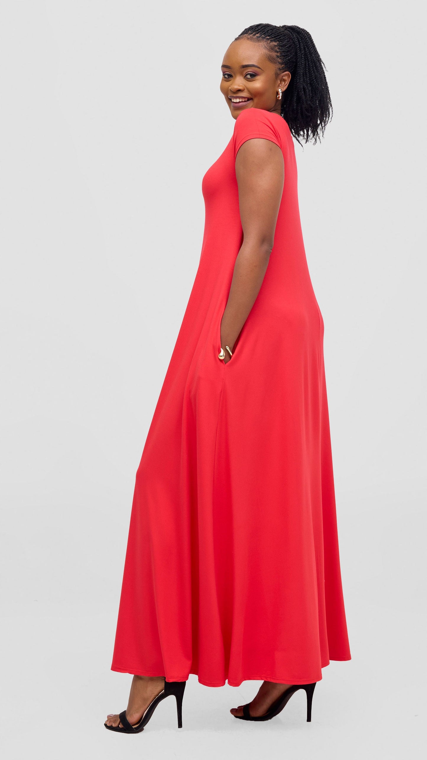 Vivo Leila Cap Sleeve Tent Maxi Dress - Red