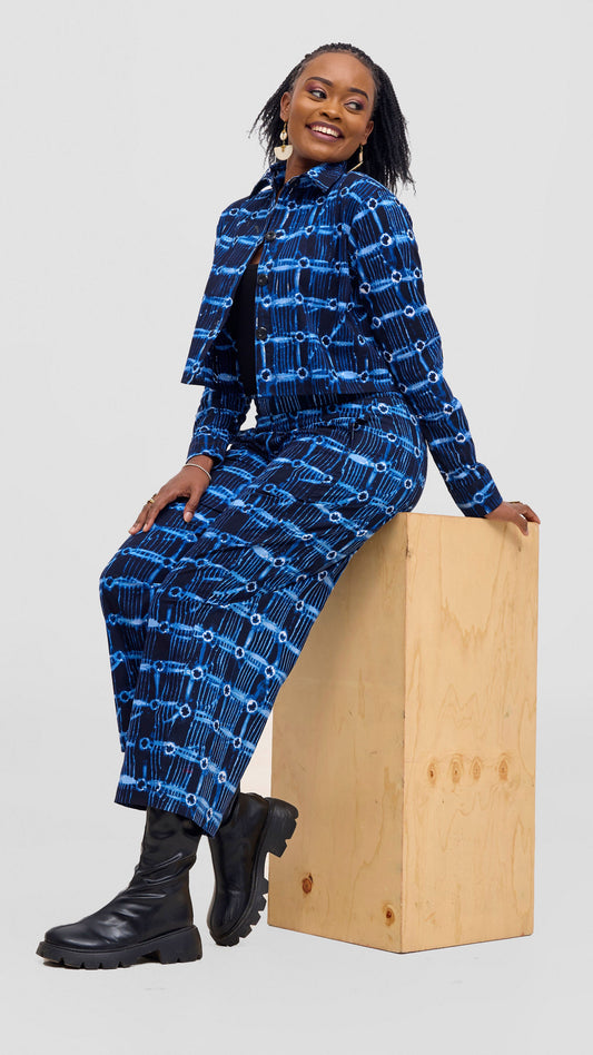 Safari Tara Crop Shacket - Light Blue / Navy Dire Print