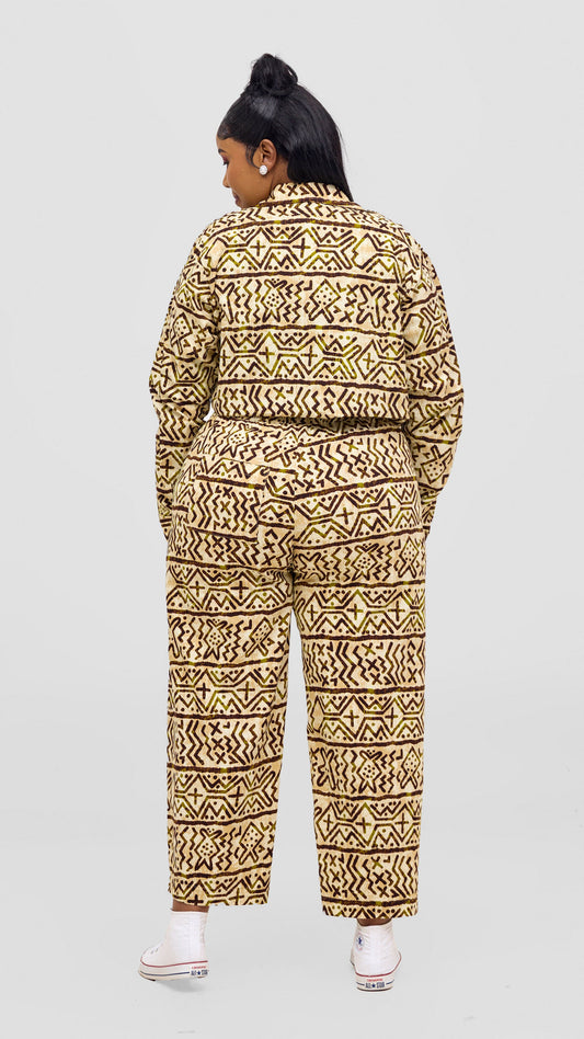 Safari Tara Crop Shacket - Olive / Brown Khoi Print