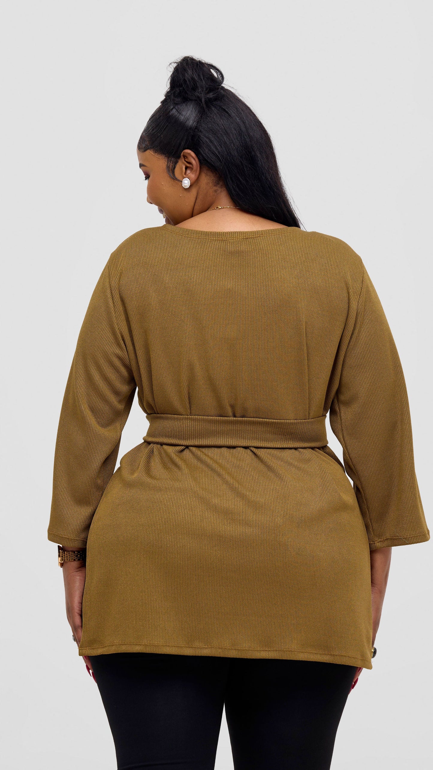 Vivo Rema 3/4 Sleeve Side Slit Tunic Top - Dark Olive