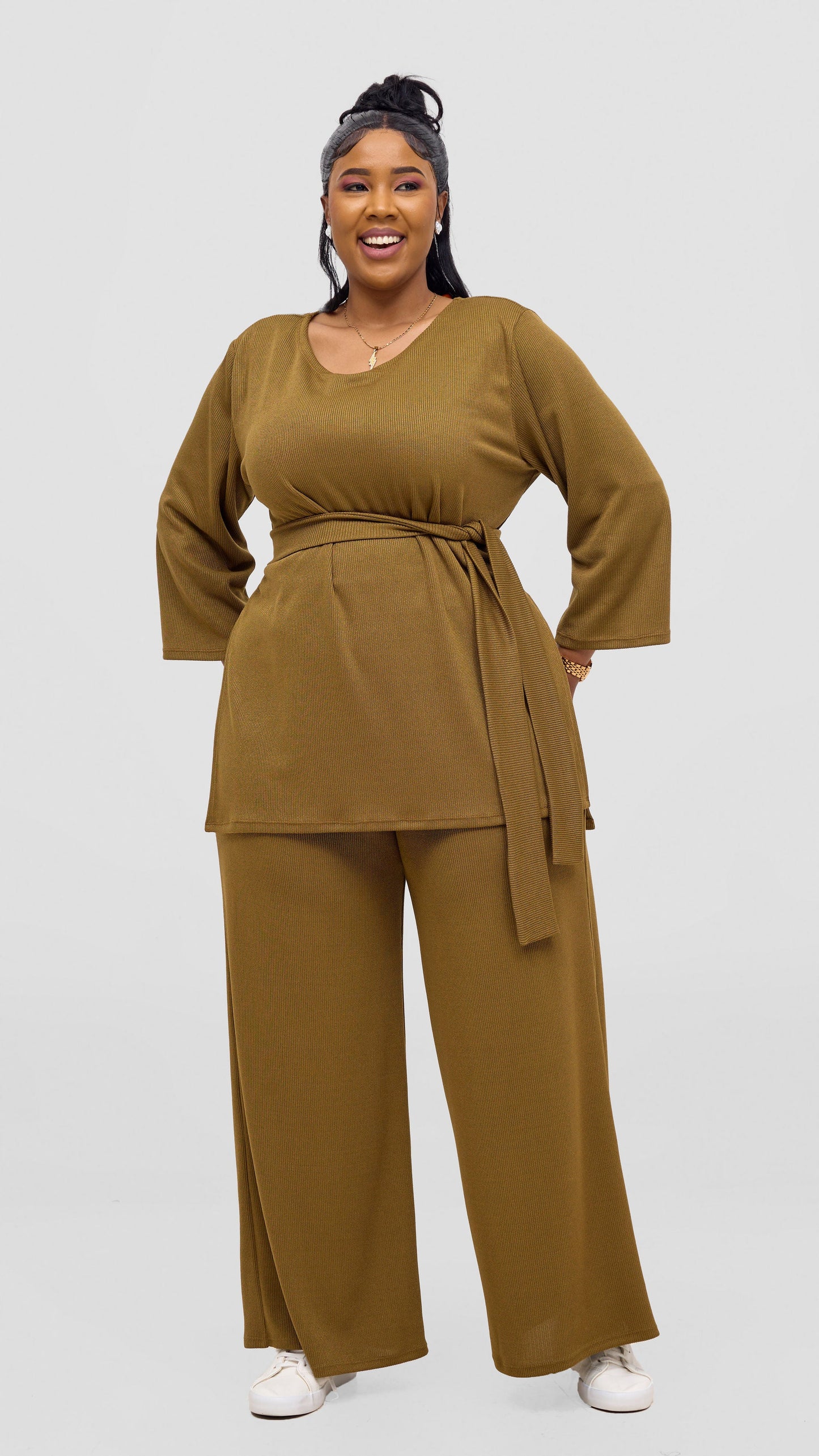 Vivo Rema 3/4 Sleeve Side Slit Tunic Top - Dark Olive