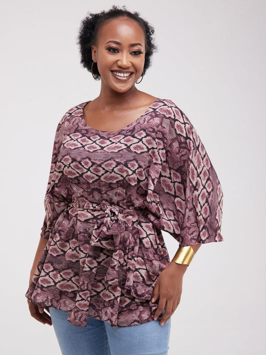 Safari Maisha Wide Loose Top - Pink / Maroon Print