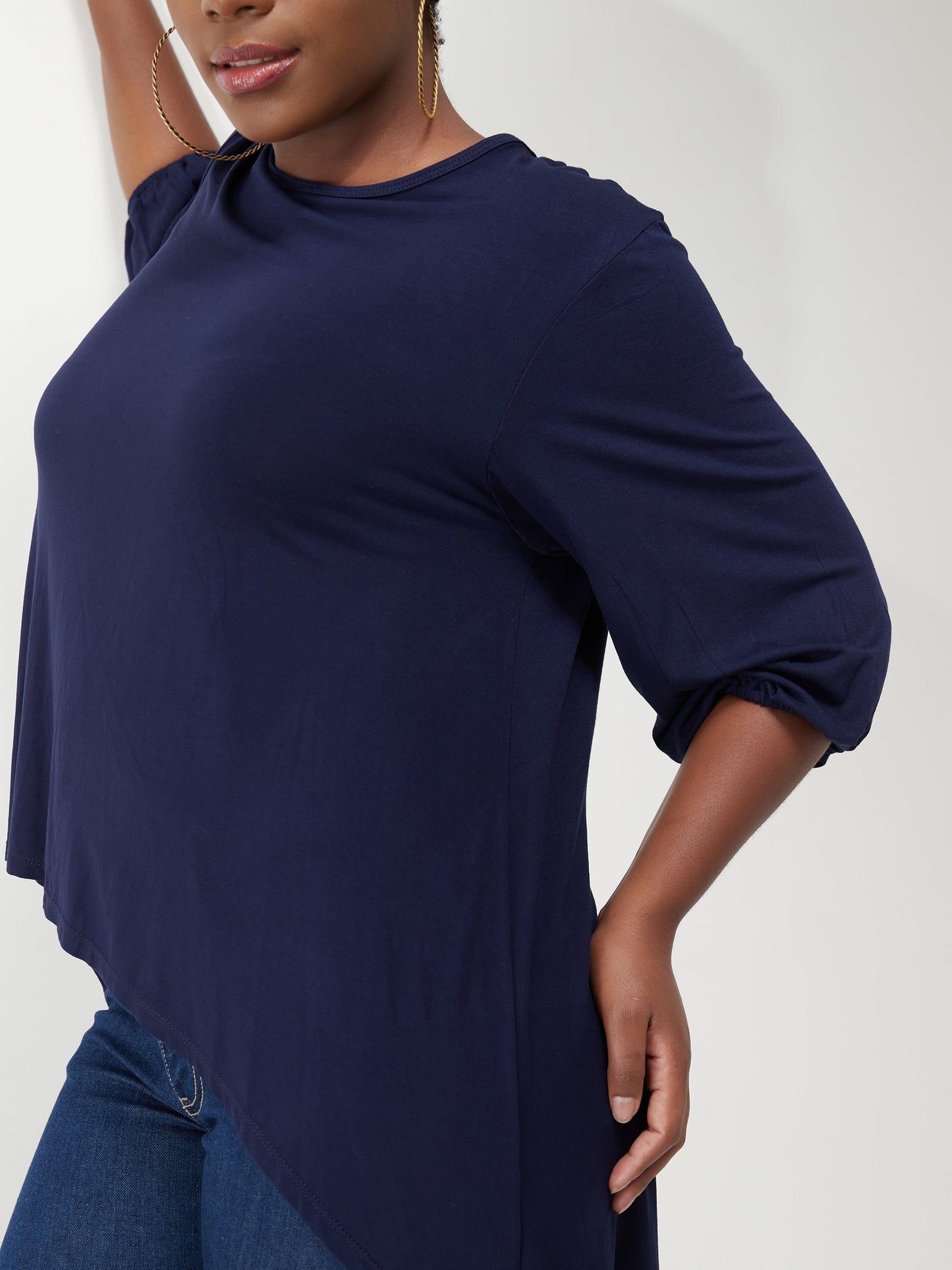 Vivo Basic Nalia High Low Jersey Top - Navy Blue