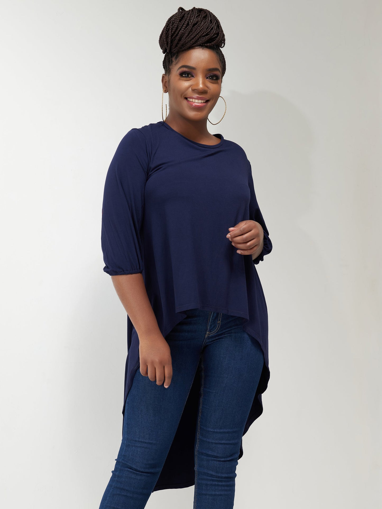 Vivo Basic Nalia High Low Jersey Top - Navy Blue