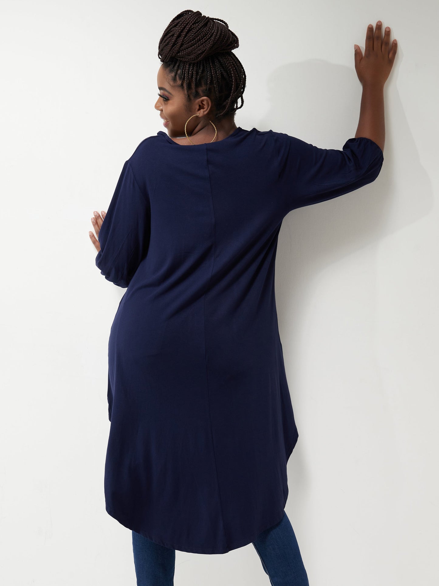 Vivo Basic Nalia High Low Jersey Top - Navy Blue