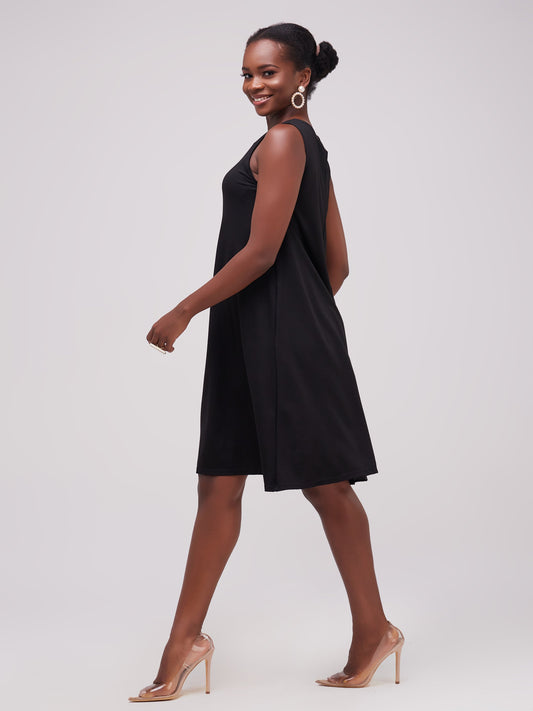 Vivo Basic Sleeveless Kena Tent Dress - Black