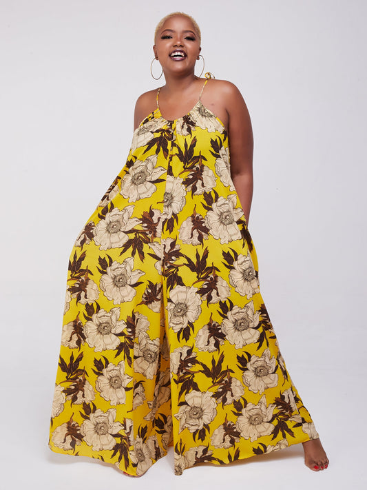 Safari Maisha Strappy Jumpsuit Cover up - Yellow Floral Print
