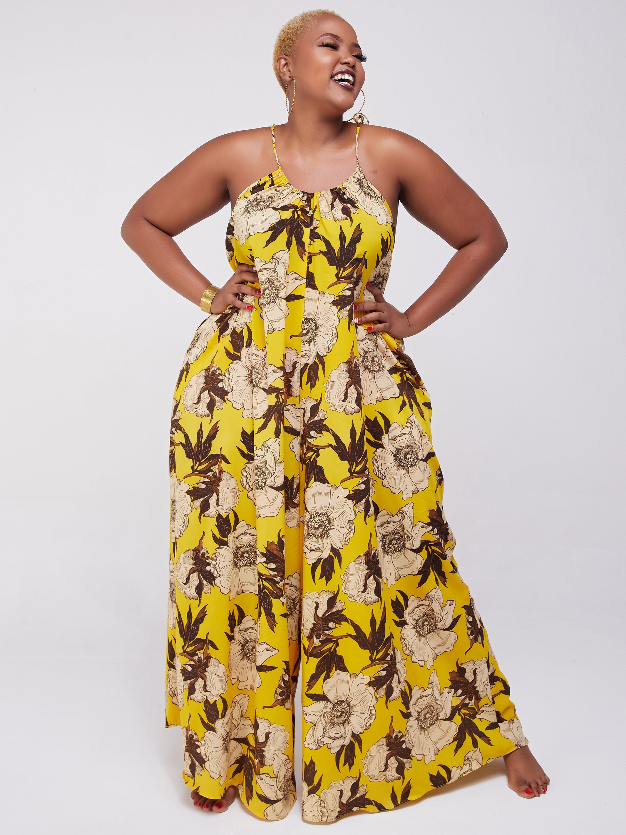 Safari Maisha Strappy Jumpsuit Cover up - Yellow Floral Print