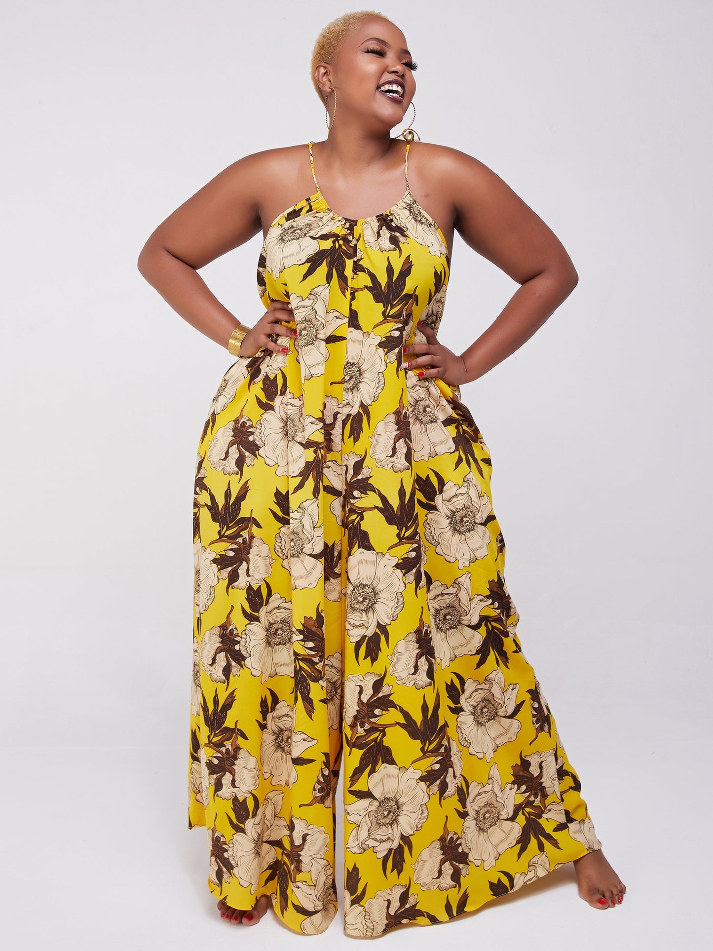 Safari Maisha Strappy Jumpsuit Cover up - Yellow Floral Print
