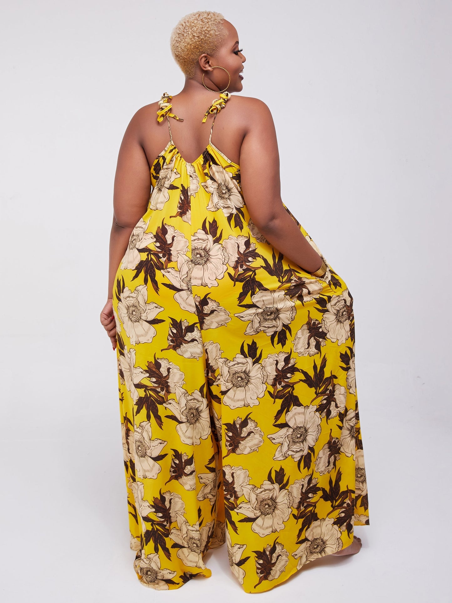 Safari Maisha Strappy Jumpsuit Cover up - Yellow Floral Print