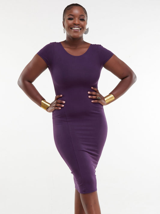 Vivo Zuri Cap Sleeved Bodycon Dress - Purple