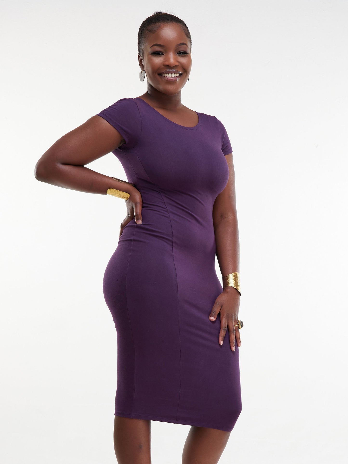 Vivo Zuri Cap Sleeved Bodycon Dress - Purple