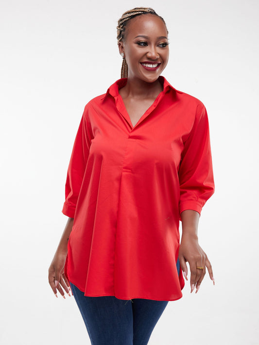 Safari Huru 3/4 Sleeved Loose Top - Red