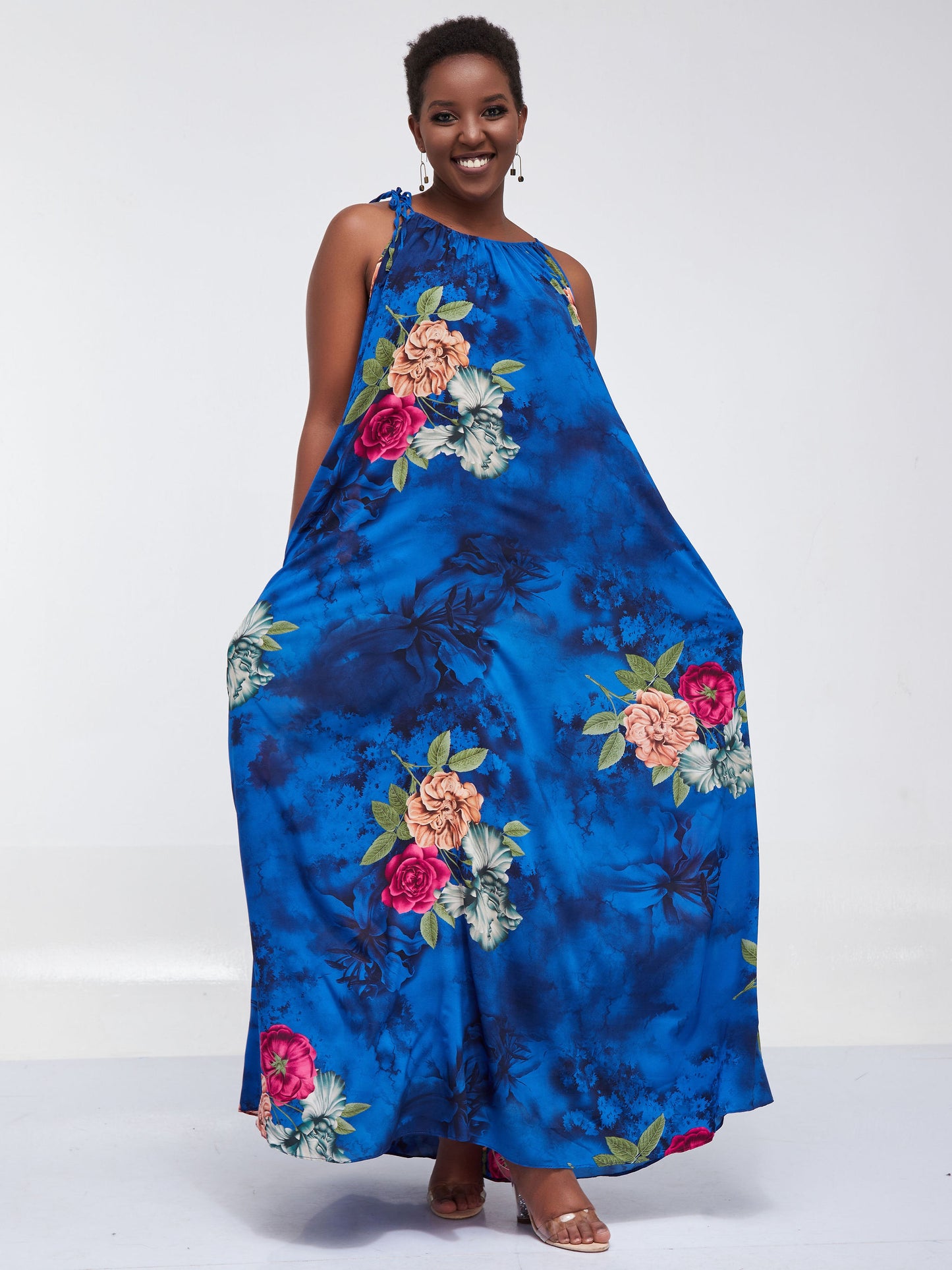Safari Maisha Strappy Maxi Cover-Up Dress - Navy Blue Leaf Print
