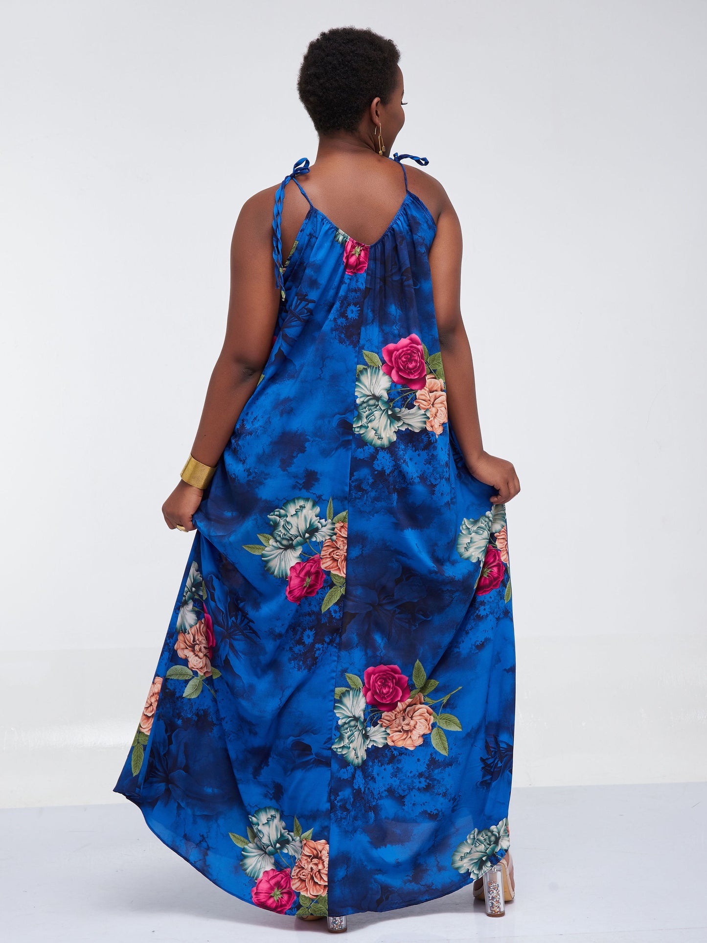 Safari Maisha Strappy Maxi Cover-Up Dress - Navy Blue Leaf Print