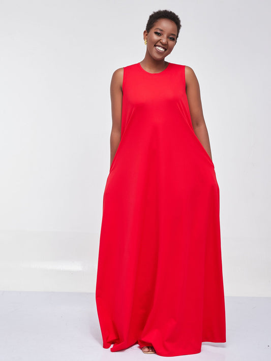 Vivo Ponte Back Pleat Maxi Dress - Red