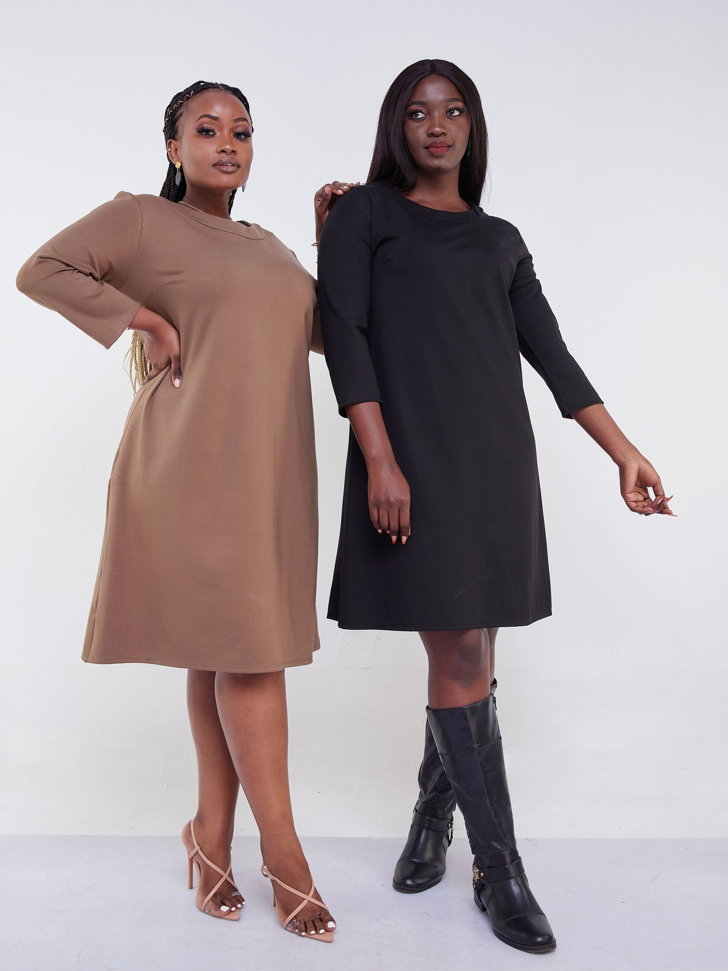 Vivo Jema 3/4 Sleeve A-Line Dress - Taupe
