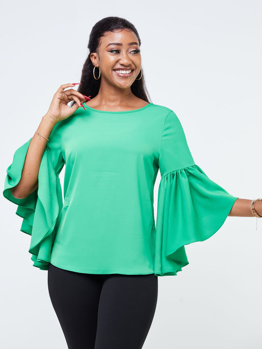 Vivo Thando 3/4 Flounce Sleeve Top - Green
