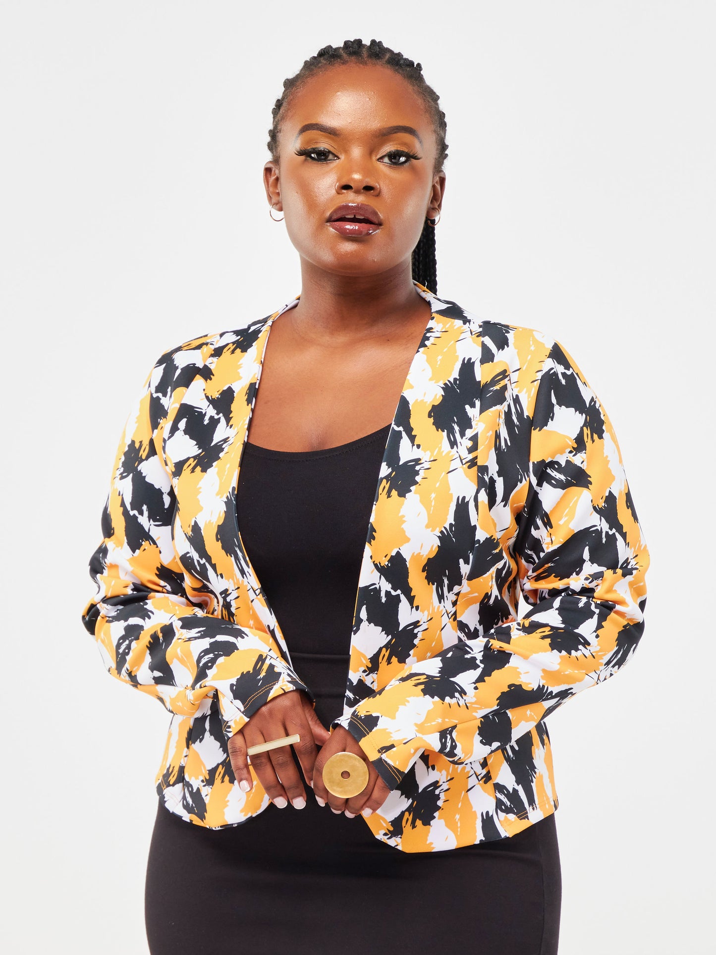 Vivo Tuni Long Sleeve Jacket - Mustard / Black Abstract Print