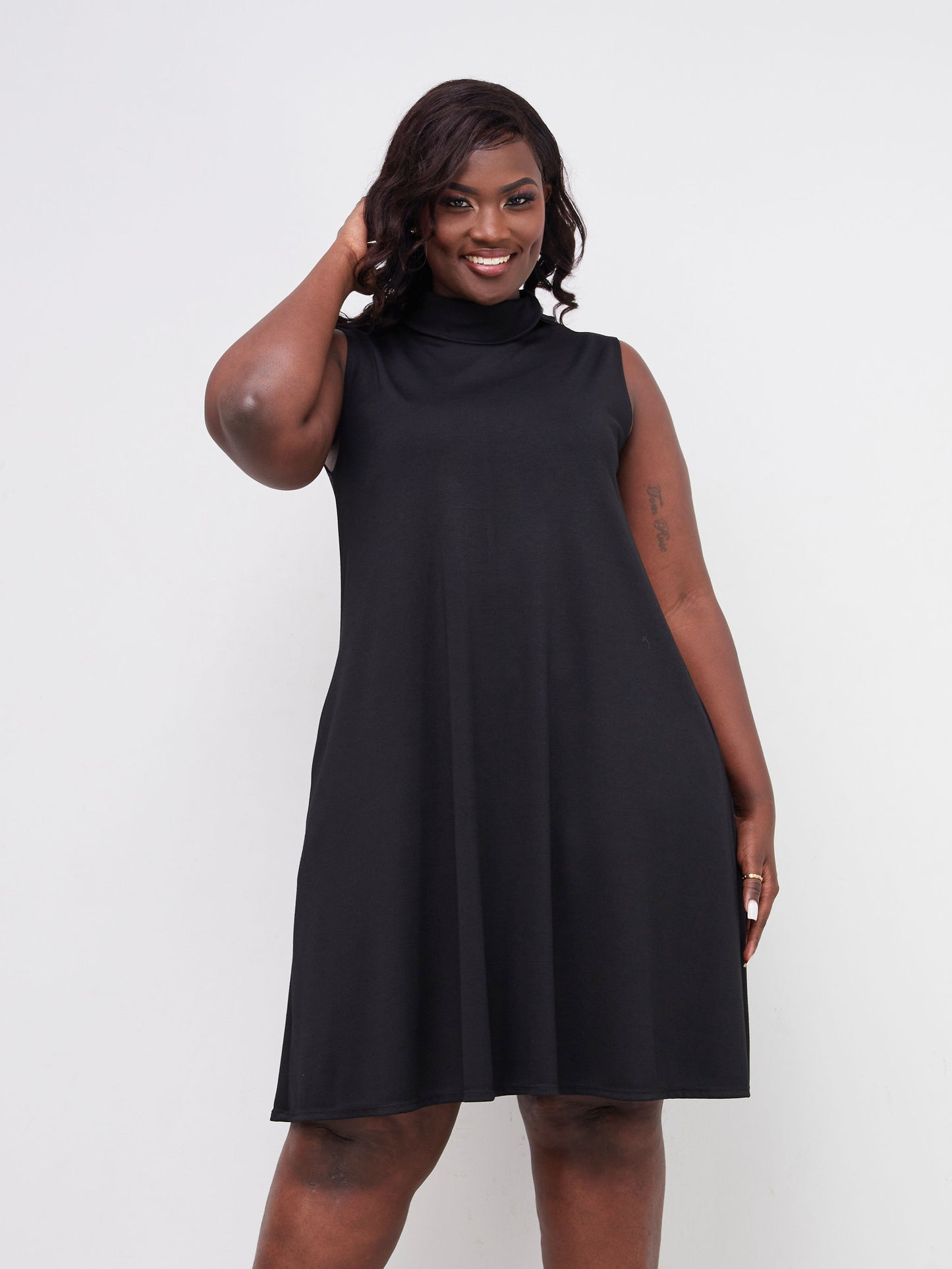 Vivo Lalea Tulip Collar Knee Length Tent Dress - Black