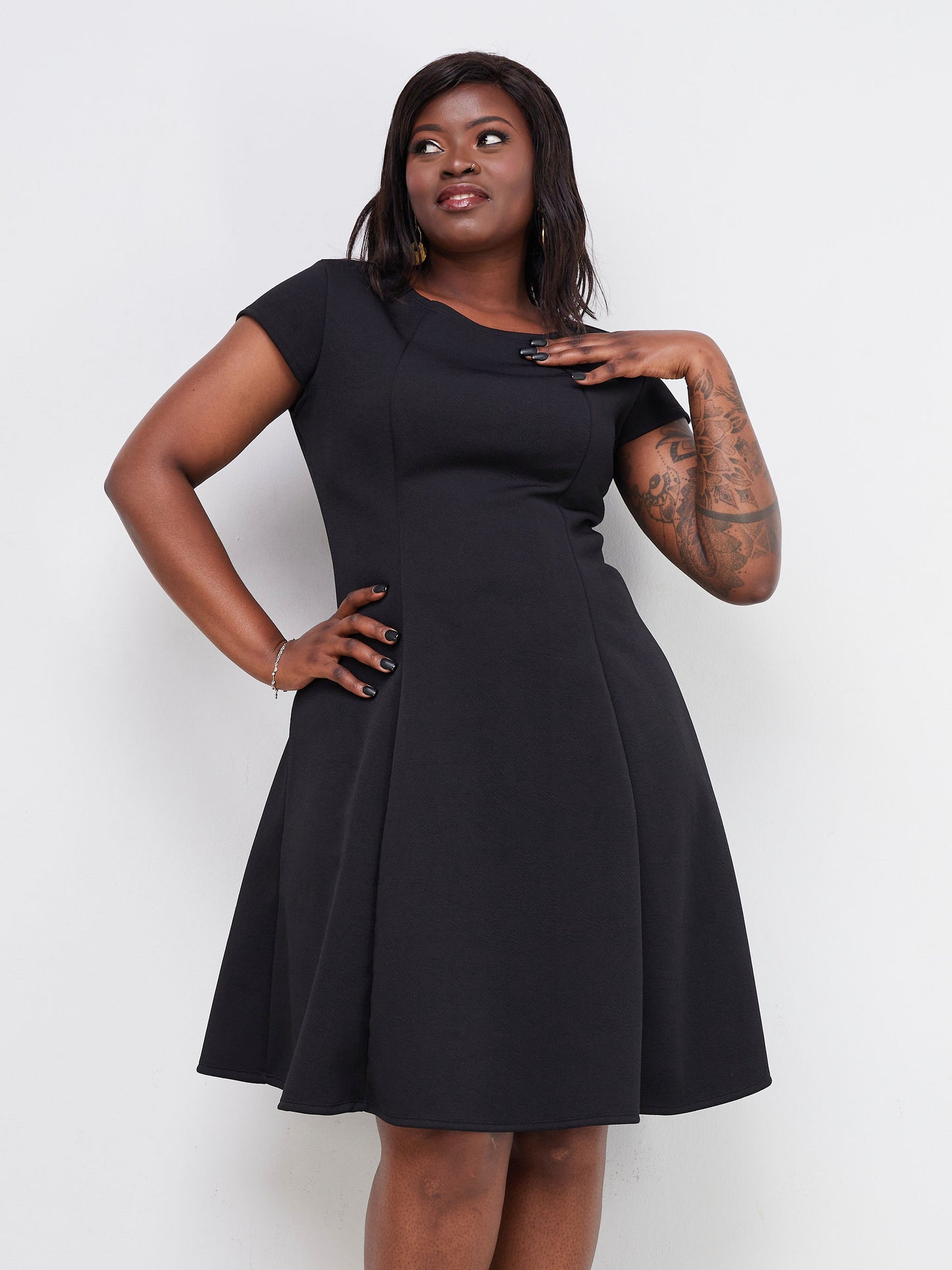 Vivo Hema Cap Sleeve A-Line Dress - Black